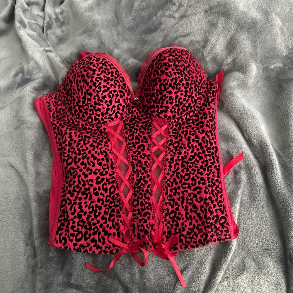 Leopard Print Lace-Up Corset Top - Red
